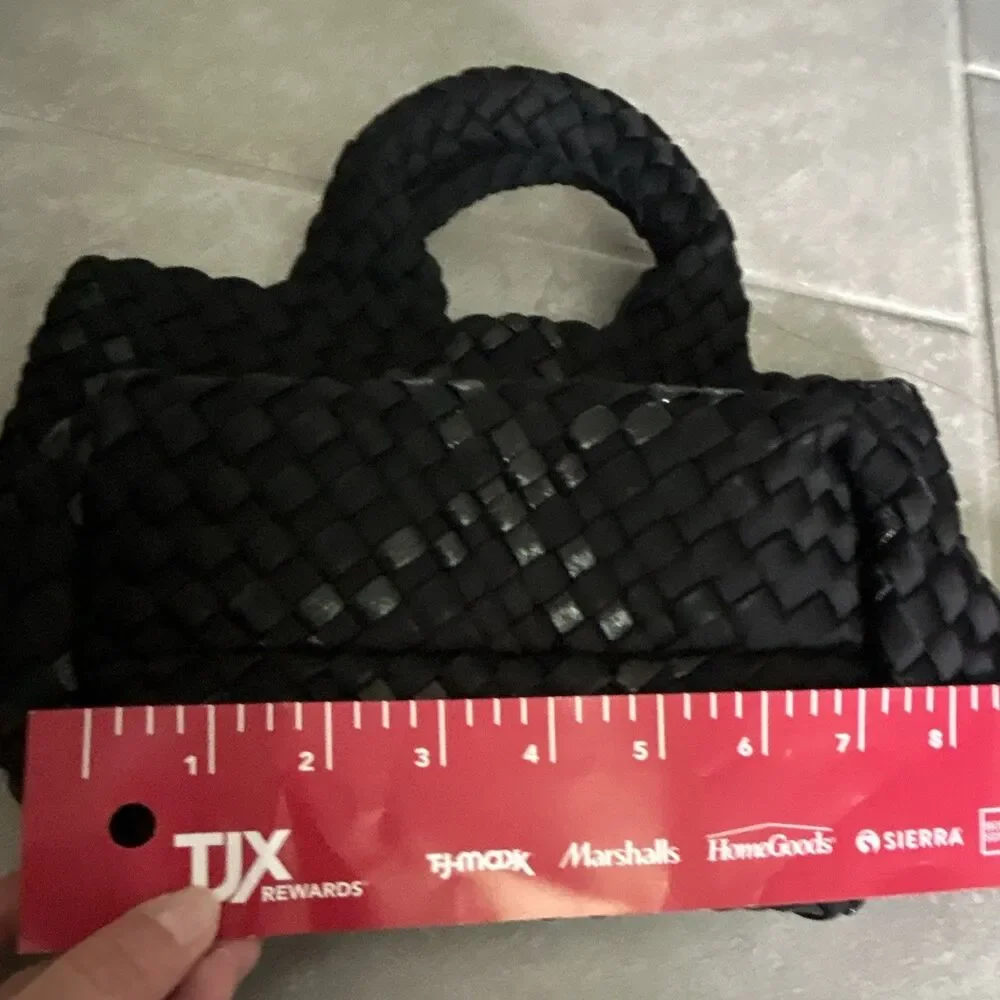PARKER & HYDE Black Woven Braided Satchel Top Handle Bag w Pouch Magnetic 13x7